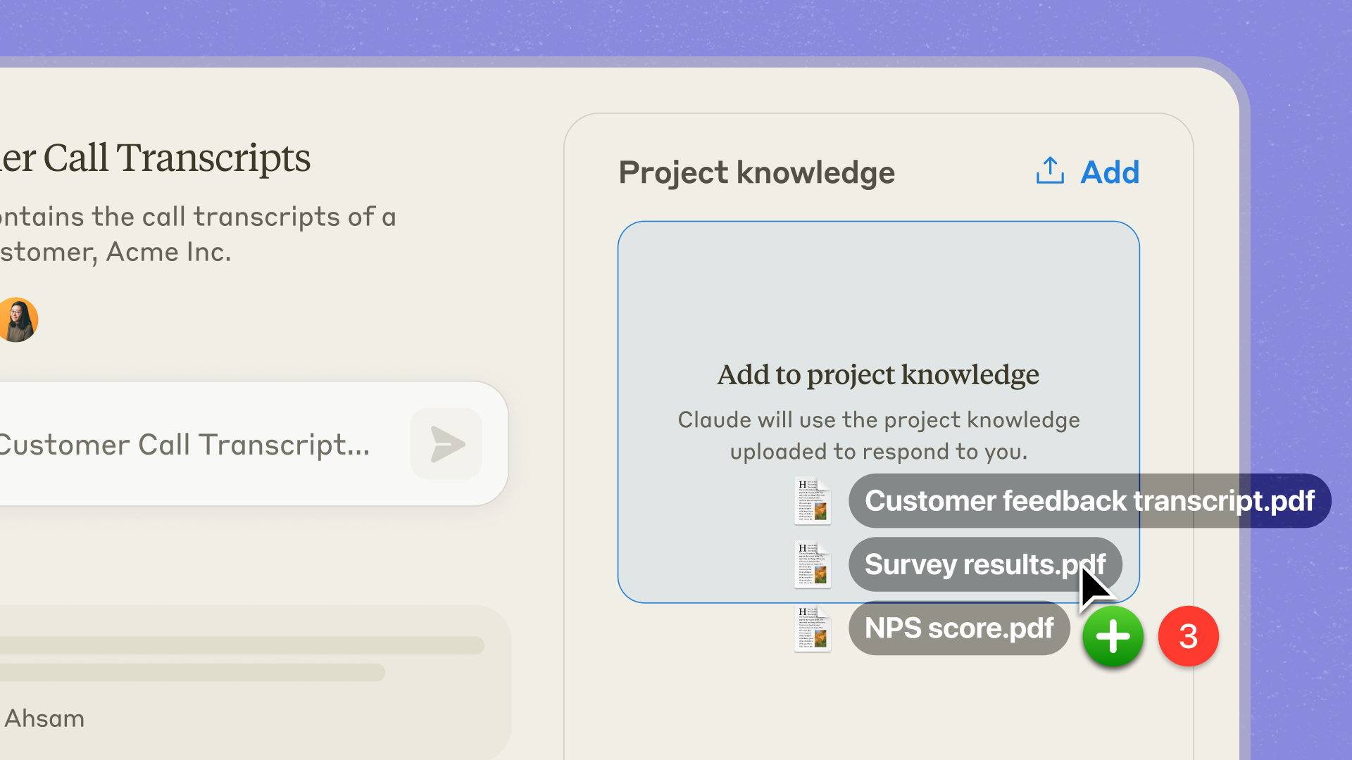 Claude Projects 的 Project knowledge 面板(官方截图)