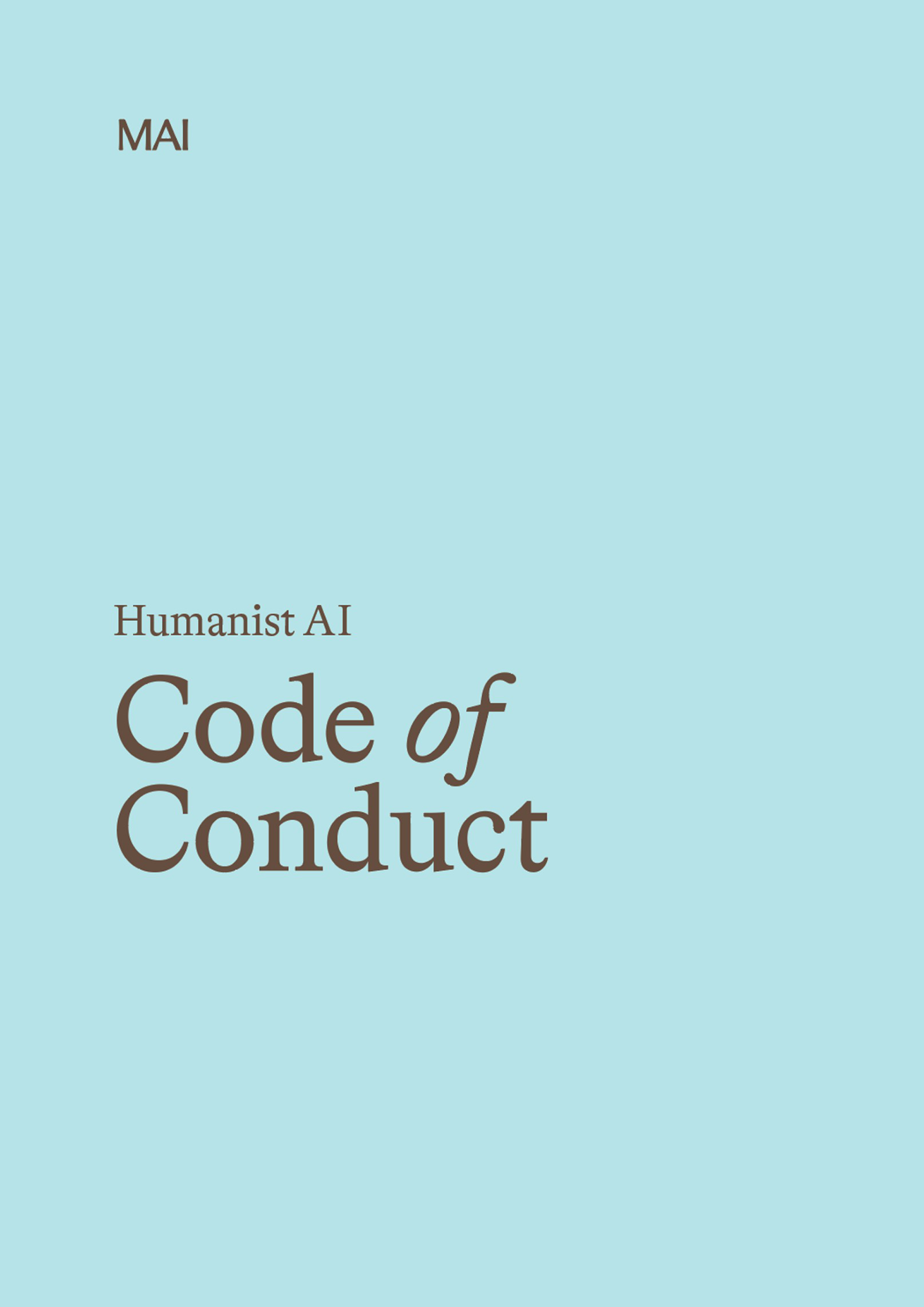 《Humanist AI — Code of Conduct for MAI Models》官方 PDF 文档封面(来源:microsoft.ai/pdf/MAI_CodeOfConduct.pdf,2026-09)