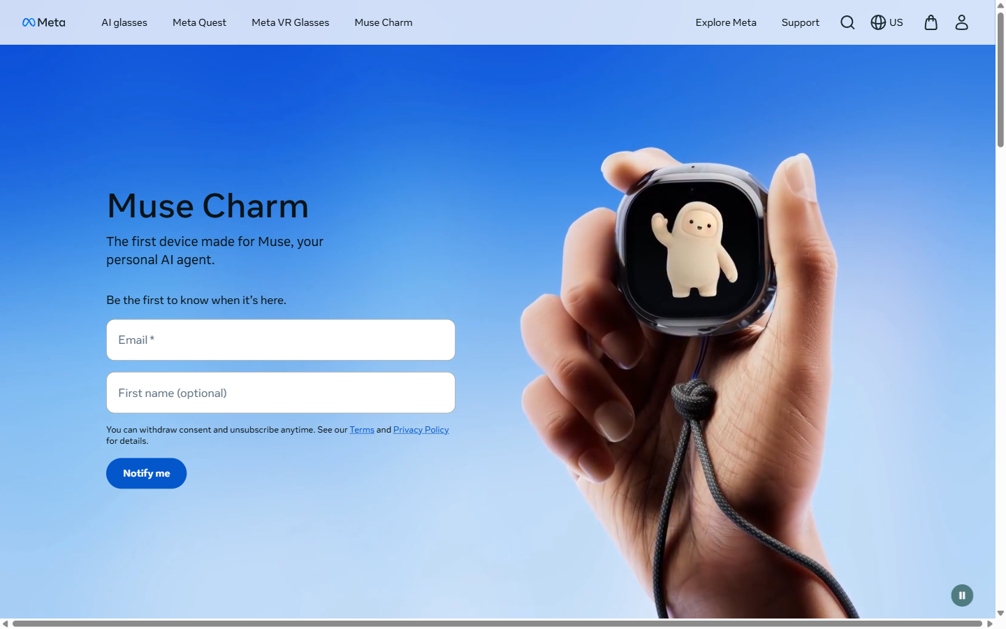 Muse Charm 官方页面:官方描述为「第一台为 Muse 打造的设备」,目前只收邮箱做上市通知